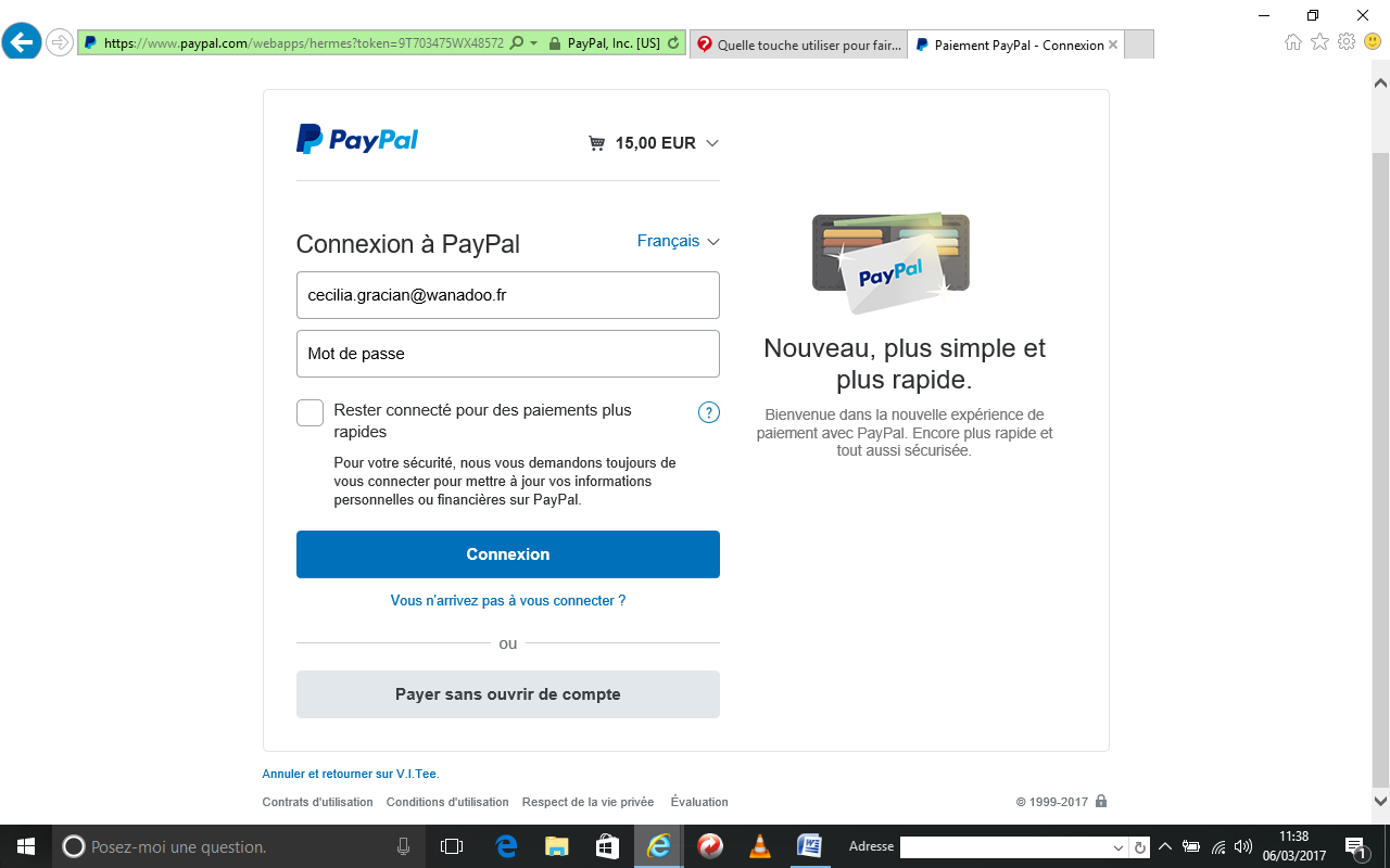 interface de paiement paypal